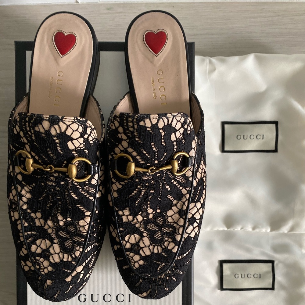 Authentic Gucci Princetown GG lace slipper